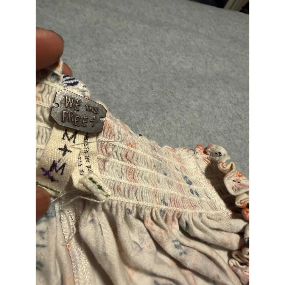 We The Free Free People Floral Smocked Off The Shoulder Long Sleeve Top Orange M
